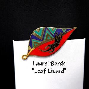 Laurel Burch "Leaf Lizard" Brooch & Pendant, Cloisonné Gold Plated, Enamel 1980s